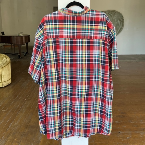 5X Cotton tartan plaid short sleeve button-down shirt - Picture 3 of 5